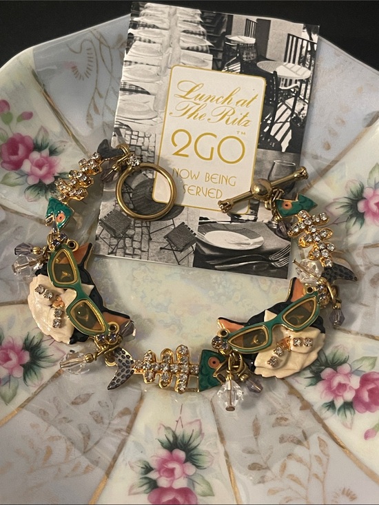 Lunch At The Ritz Jewelry - Vintage LATR 2GO “Glamour Puss” Cat Enamel Charm Bracelet